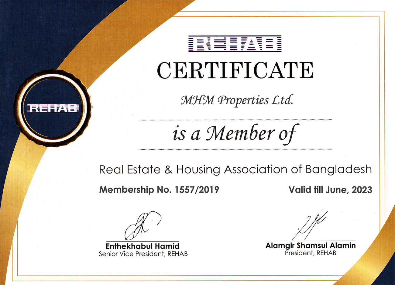 MHM Properties - REHAB Certificate