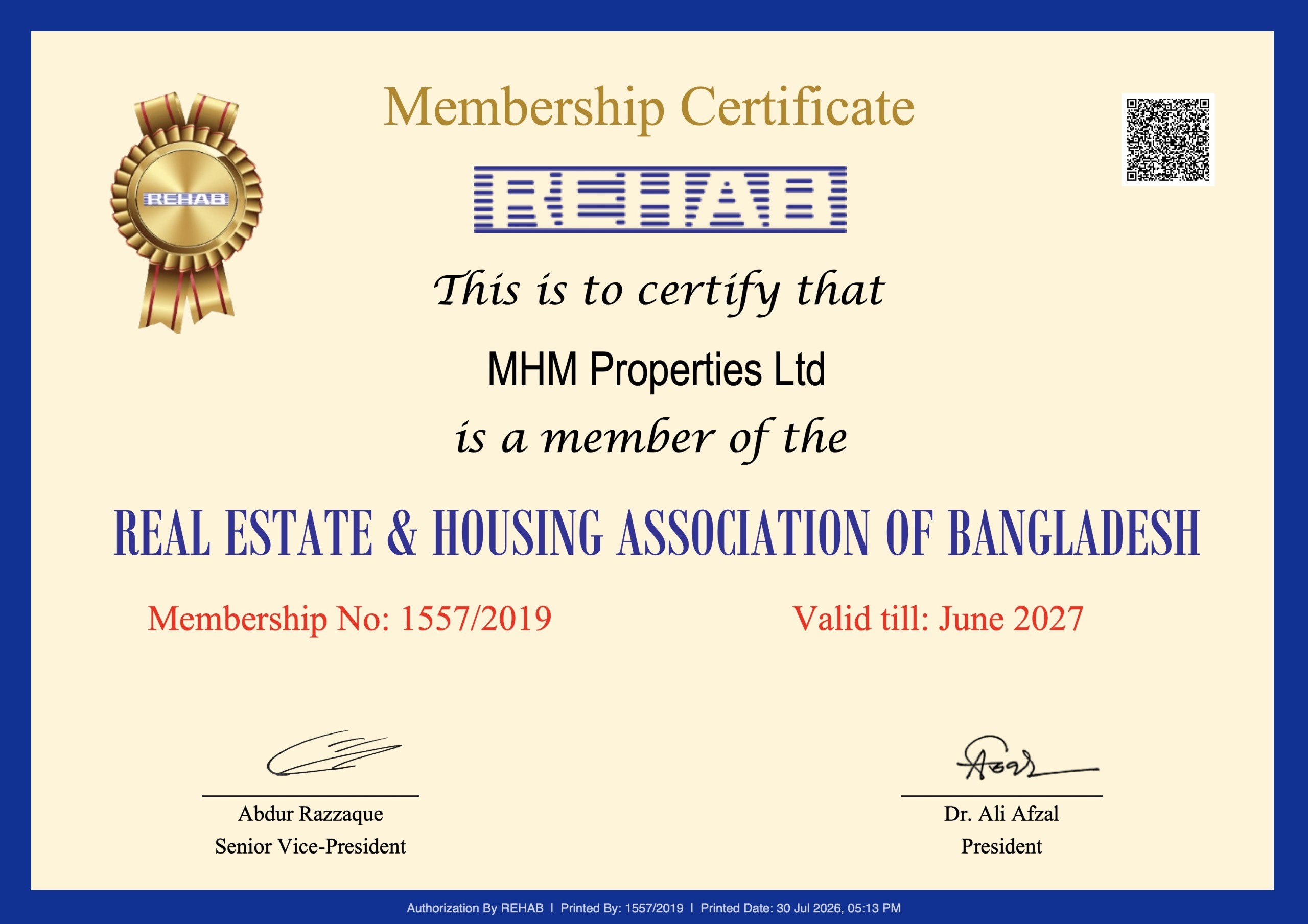 MHM Properties Ltd. - REHAB Certificate